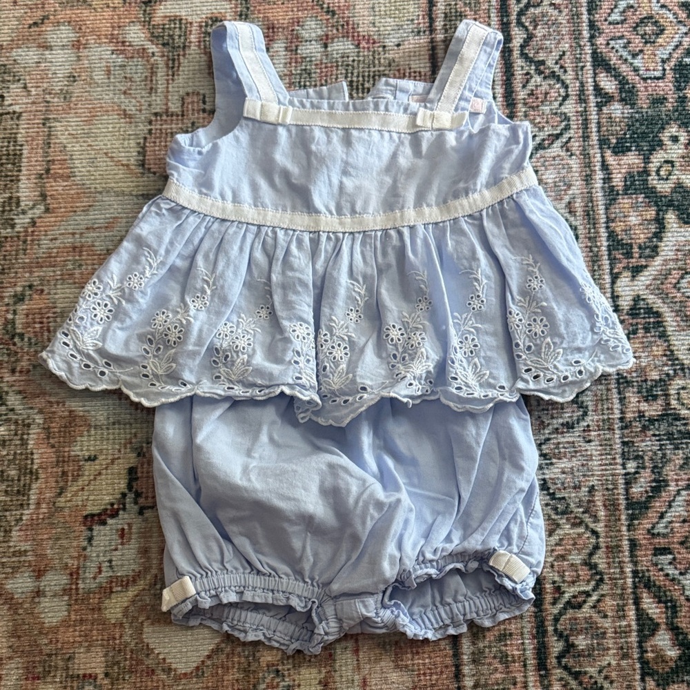 Janie and Jack Light Blue Eyelet Two-Piece Set